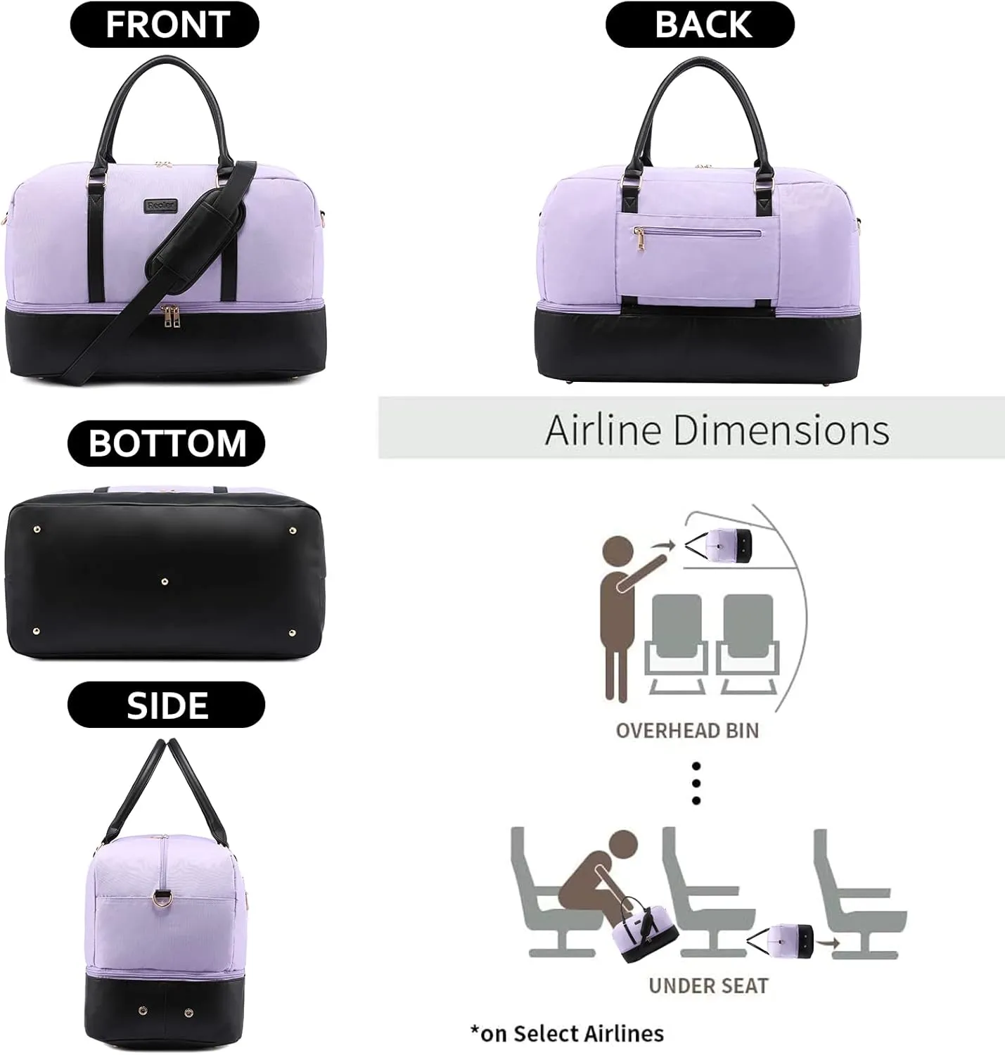 Realer Weekender Bag for Women, Canvas Travel Duffle Bag with Toiletry Bag, Large Carry on Overnight Bag with Shoe Compartment,Waterproof Weekend Duffel Bag Mommy Hospital Bags for Labor and Delivery