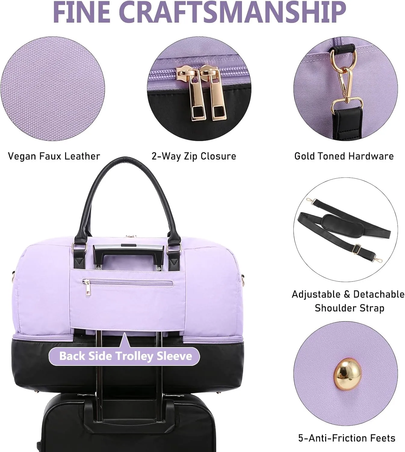 Realer Weekender Bag for Women, Canvas Travel Duffle Bag with Toiletry Bag, Large Carry on Overnight Bag with Shoe Compartment,Waterproof Weekend Duffel Bag Mommy Hospital Bags for Labor and Delivery