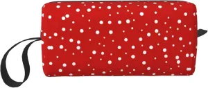 Red And White Polka Dots print Multi-Purpose Cosmetic Bag with Zipper Canvas Makeup Bag, Travel Toiletry Pouch, Pencil Bag