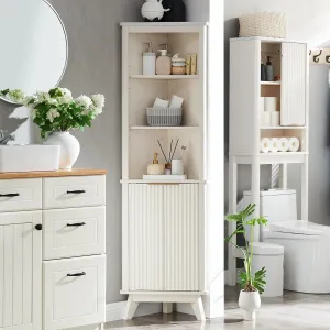 RedLemon 68" Tall Corner Cabinet, Modern Fluted Storage Cabinet with Faux Marble Top & Adjustable Shelves, Curved Profile Design, Space Saver for Bathroom, Living Room, Kitchen, Off White