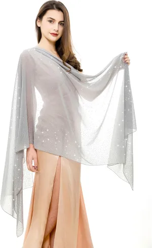 REEMONDE Womens Rhinestones Pashmina Shawls and Wraps for Evening Dresses Chiffon Shawl Sparkly Scarf