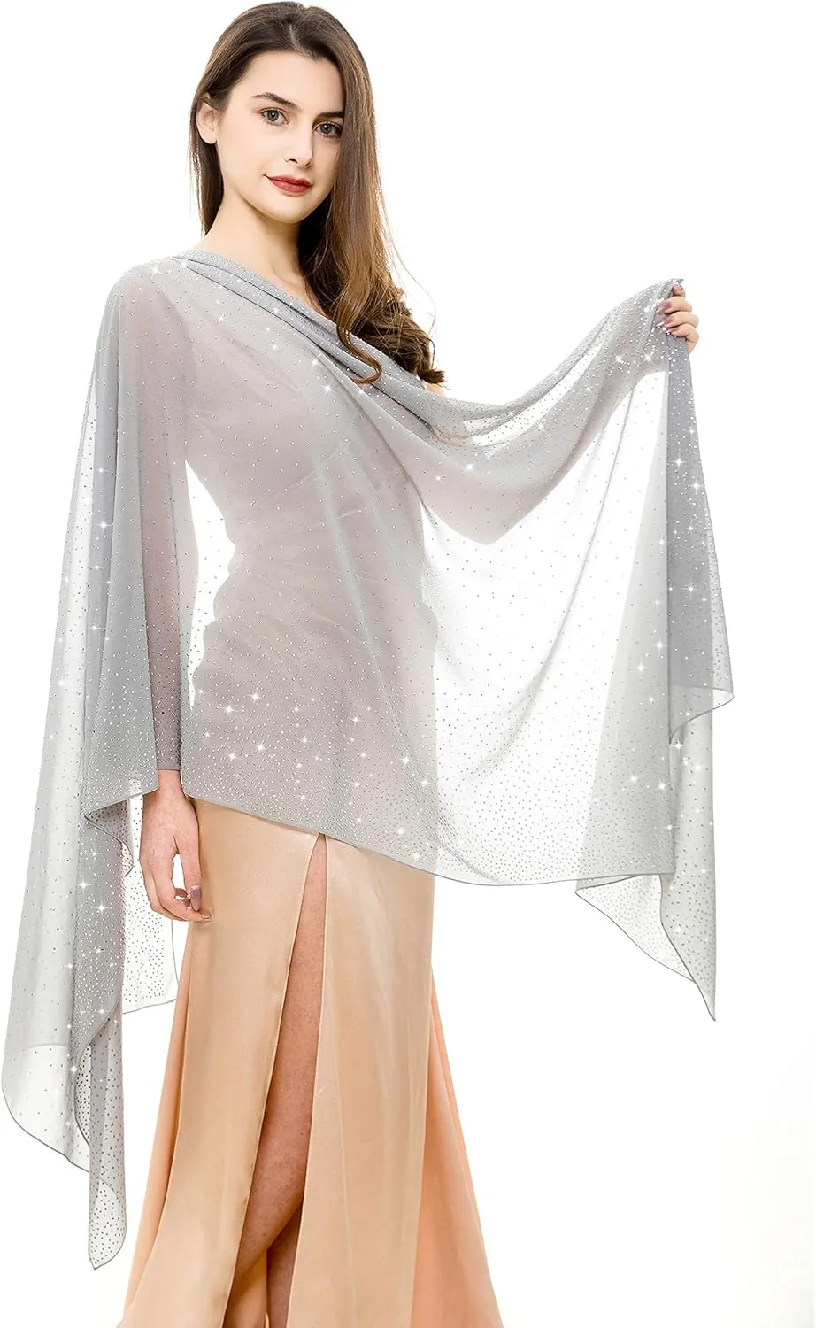 REEMONDE Womens Rhinestones Pashmina Shawls and Wraps for Evening Dresses Chiffon Shawl Sparkly Scarf