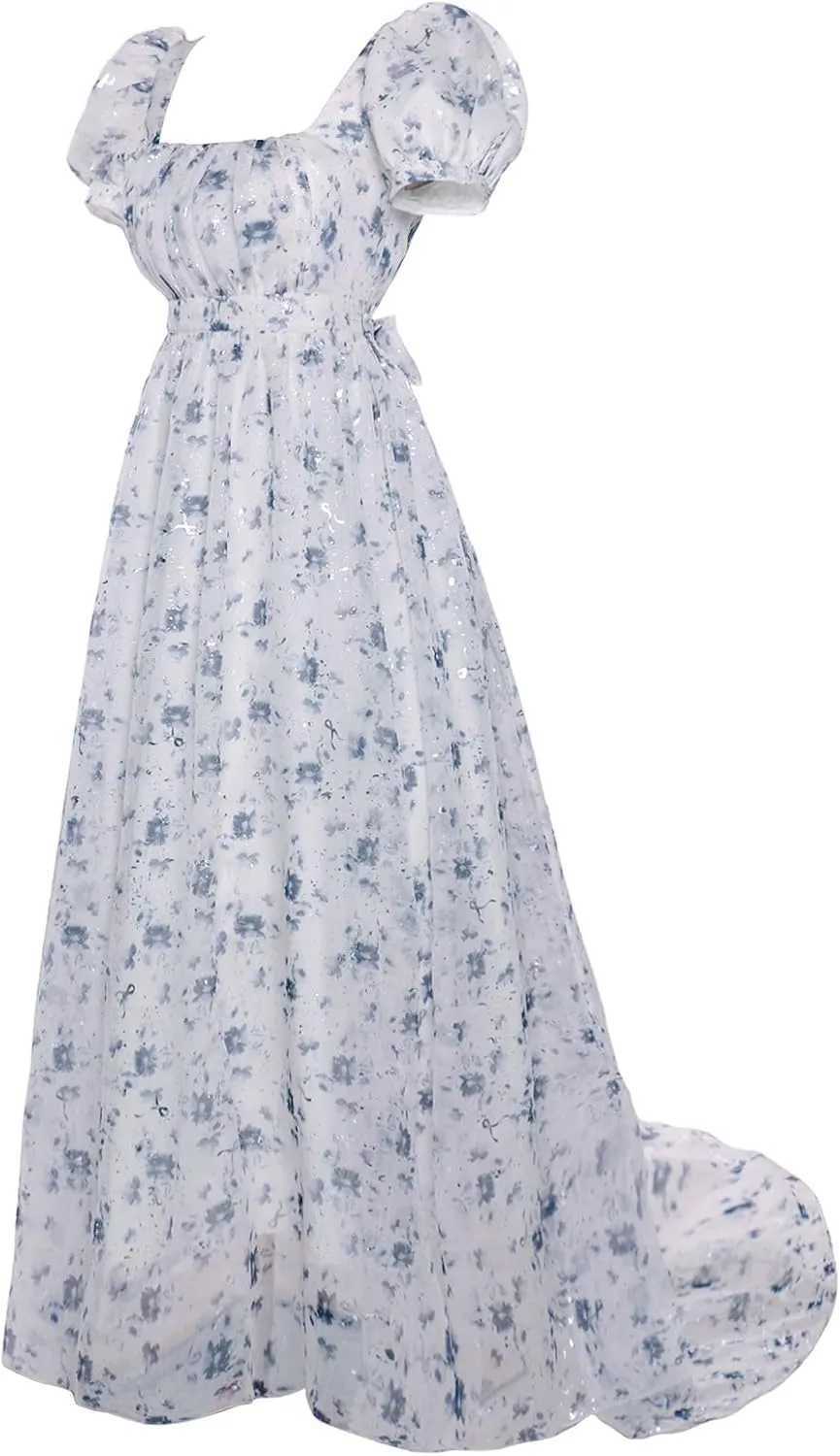 Regency Dresses for Women Elegant Puff Sleeve Empire Waist Dress
