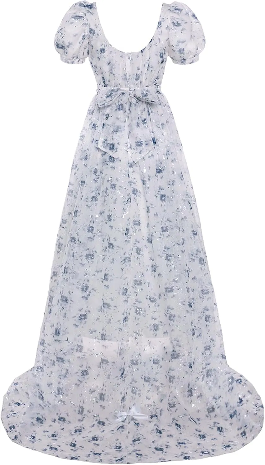 Regency Dresses for Women Elegant Puff Sleeve Empire Waist Dress