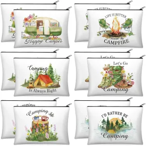 Reginary 12 Pieces Camping Makeup Bags Gifts for Women Camping Cosmetic Bags with Zipper Camp Lover Gifts for Mother's Day Birthday Hiking Adventure Party Supplies