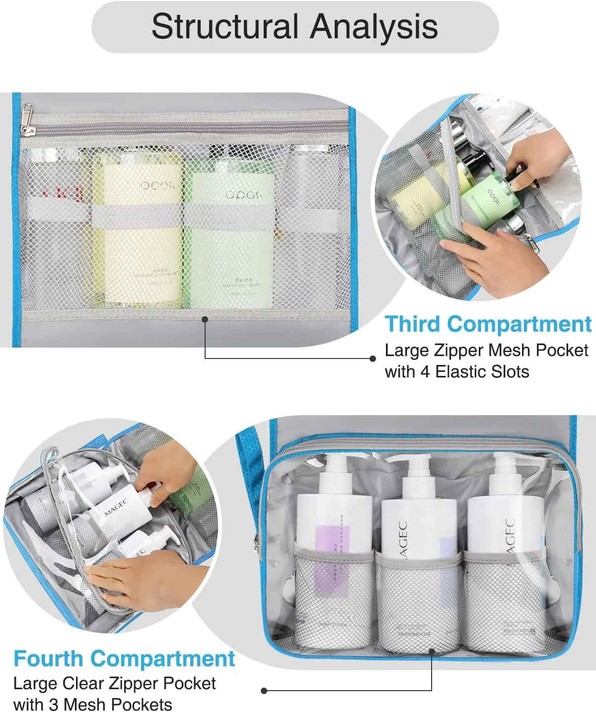 Relavel Travel Hanging Toiletry Bag for Men Women Travel Kit Shaving Bag Waterproof Large Makeup Bag Wash Bag Makeup Organizer Cosmetic Case for Bathroom Shower Black (Extra Large Blue)