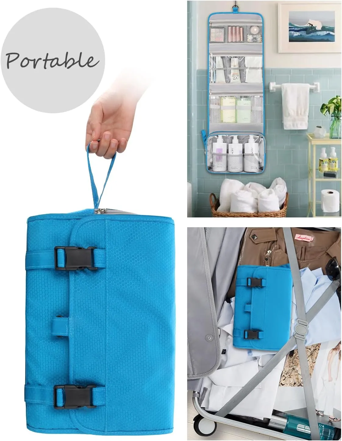 Relavel Travel Hanging Toiletry Bag for Men Women Travel Kit Shaving Bag Waterproof Large Makeup Bag Wash Bag Makeup Organizer Cosmetic Case for Bathroom Shower Black (Extra Large Blue)