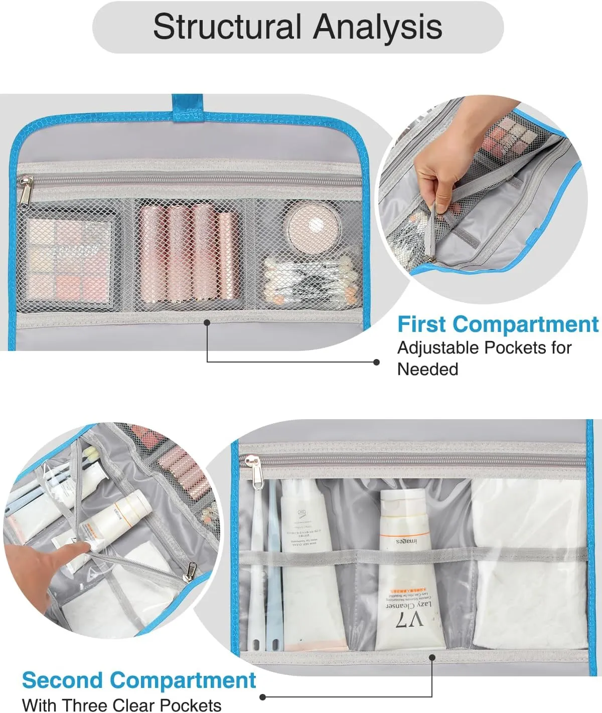 Relavel Travel Hanging Toiletry Bag for Men Women Travel Kit Shaving Bag Waterproof Large Makeup Bag Wash Bag Makeup Organizer Cosmetic Case for Bathroom Shower Black (Extra Large Blue)