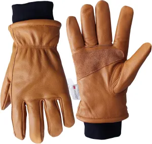Retro Brown Cowhide Leather Work Gloves for Construction, Yardwork, Gardening with Reinforced Palm for Men & Women