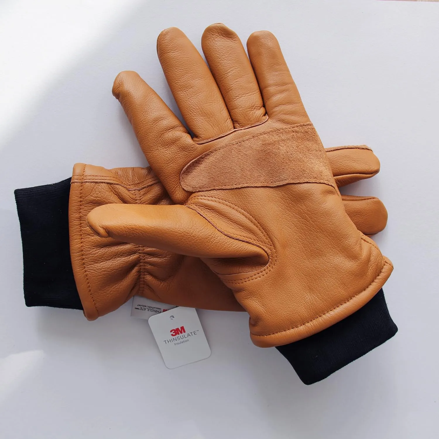 Retro Brown Cowhide Leather Work Gloves for Construction, Yardwork, Gardening with Reinforced Palm for Men & Women