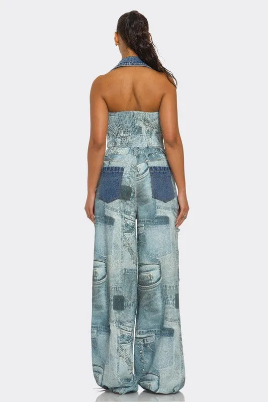 Retro Revival Patchwork Denim Two-Piece Set