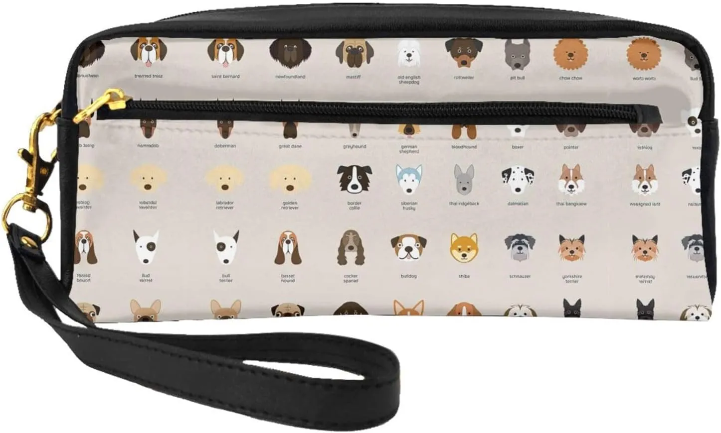 Reusable Cosmetic Makeup Bag â€“ Dog breed Print Leather Small Makeup Bag for Travel, Toiletry Organizer with Zipper