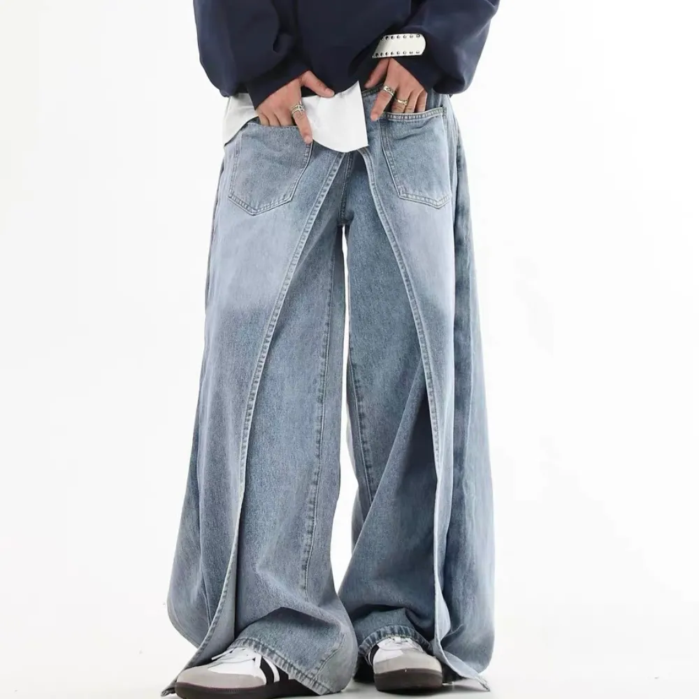 Reverse Design Patchwork Washed Jeans