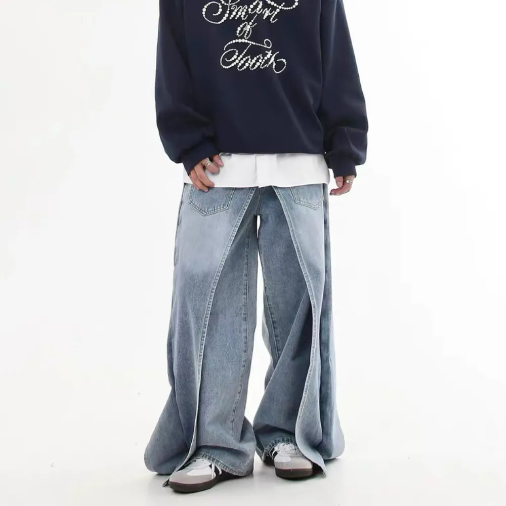 Reverse Design Patchwork Washed Jeans