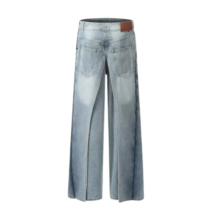 Reverse Design Patchwork Washed Jeans