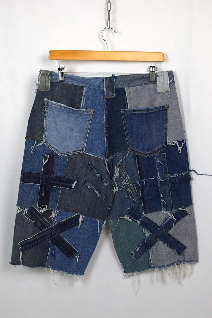 Reworked Denim Patchwork Shorts