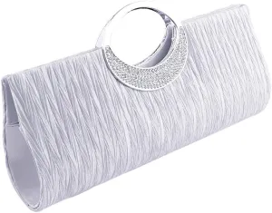 Rhinestone Satin Pleated Evening Clutches Bridal Wedding Handbag Purse Evening Bags