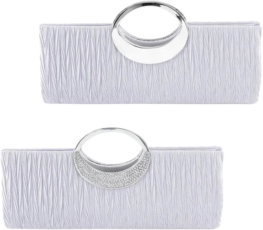 Rhinestone Satin Pleated Evening Clutches Bridal Wedding Handbag Purse Evening Bags