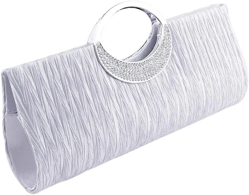 Rhinestone Satin Pleated Evening Clutches Bridal Wedding Handbag Purse Evening Bags