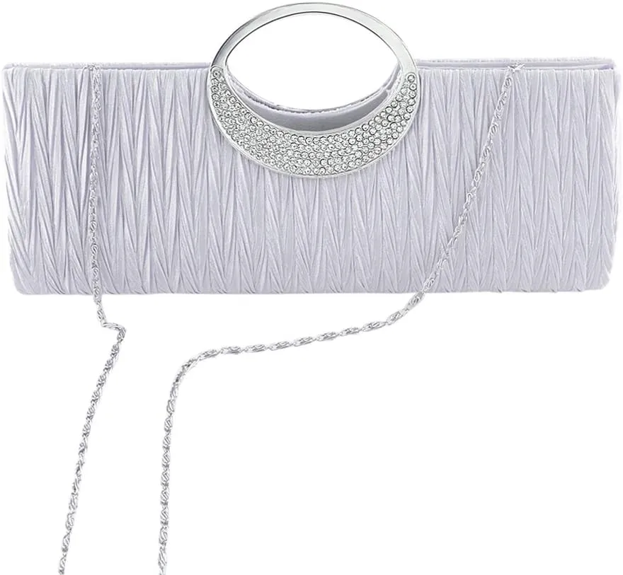 Rhinestone Satin Pleated Evening Clutches Bridal Wedding Handbag Purse Evening Bags