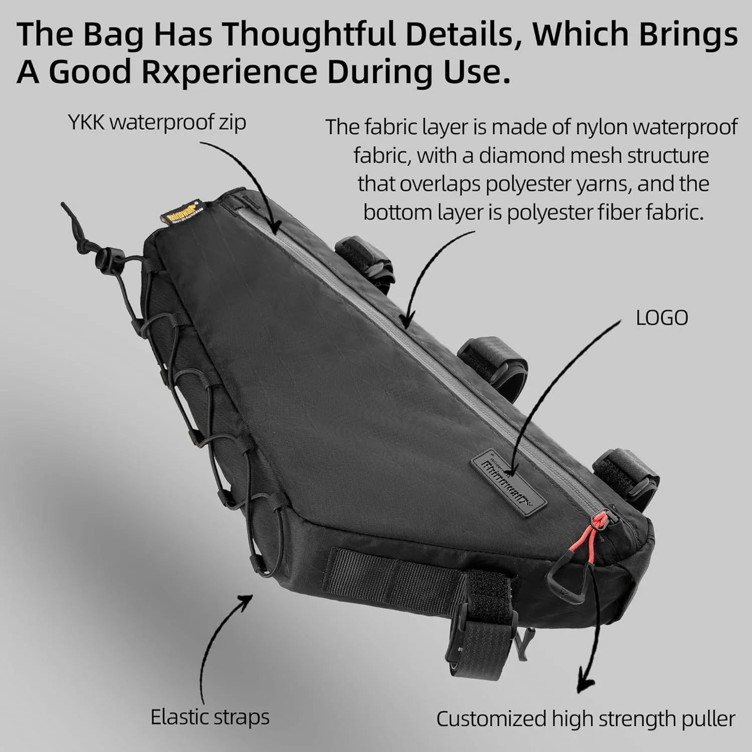Rhinowalk Bicycle Front Frame Bag Bike Under Top Tube Triangle Bag 2.9L Cycling Accessories Nylon Pack Pouch for MTB Road Bike Cycling Commuting and Outdoor Adventures
