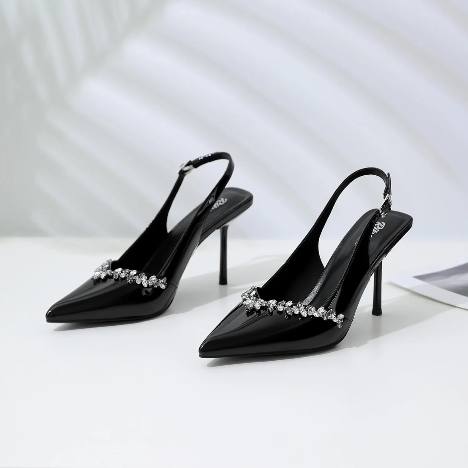 RIBONGZ Sexy Slingback Pumps Elegant Dressy Heels for Women Closed Toe Pointy High Heels Wedding Bride Prom Party Evening Shoes