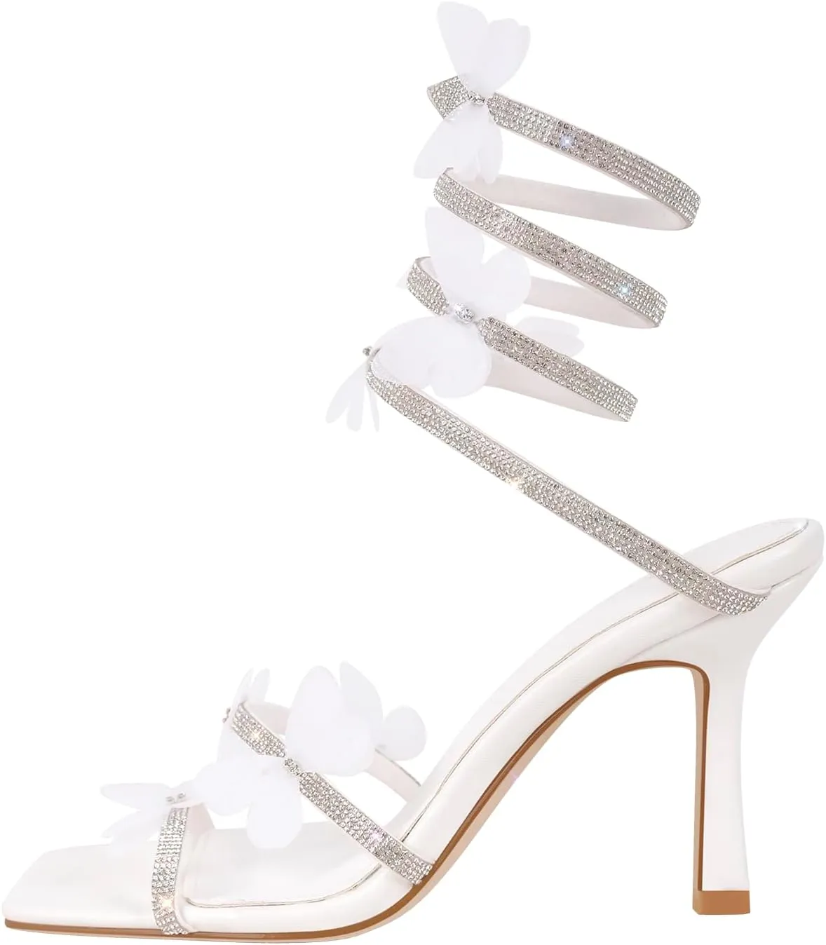 richealnini Sparkle Rhinestones Spiral Up Straps Sandals with Butterfly Decor Stiletto Heels Wedding Prom Dress