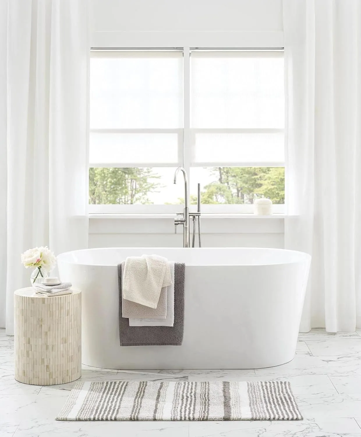 Ridge Cordless Roller White Shade, 34" W x 72" L, White Solid Pattern