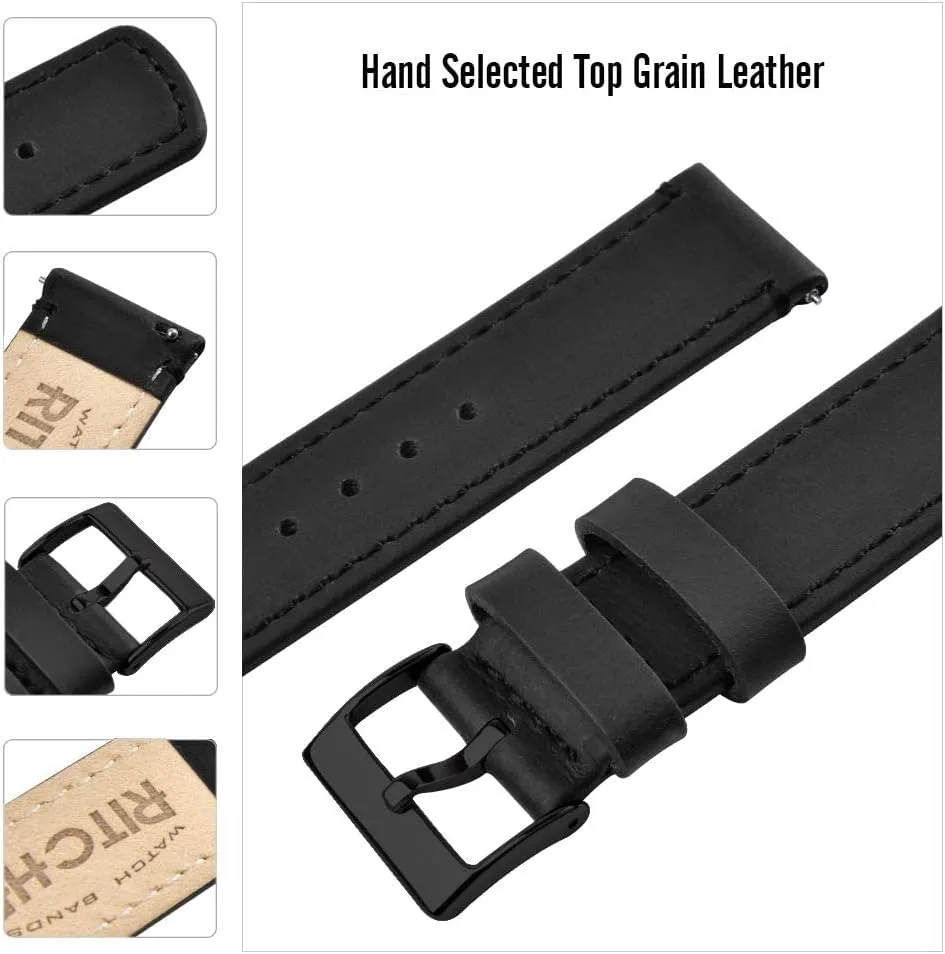 Ritche Christmas Gift Quick Release Leather Watch Band Leather Watch Strap 18mm 19mm 20mm 21mm 22mm 23mm or 24mm for Men and Women, White Elephant Gifts, Stocking Stuffers For Men