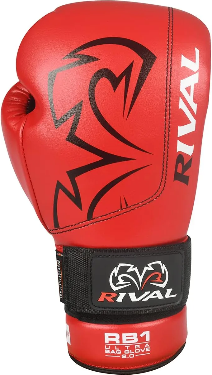RIVAL Boxing RB1 2.0 Ultra Bag Gloves, Hook and Loop Closure, Super-Resistant Microfiber, High-Density Foam, Breathable Mesh Palm