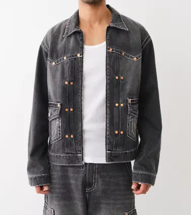 RIVET BIG T ZIP DENIM JACKET