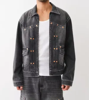 RIVET BIG T ZIP DENIM JACKET
