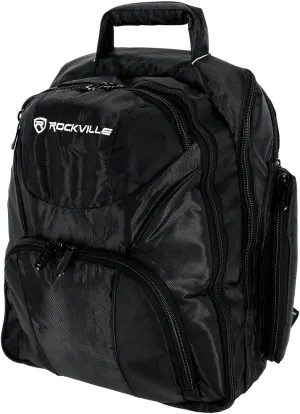Rockville RVBACKPACK V2 Large DJ Laptop/Gear Travel Backpack, 9 Compartments, Padded Laptop & Headphone Storage, Trolley Sleeve, Lockable Zippers, Reinforced Stitching, Perfect for DJs & Musicians