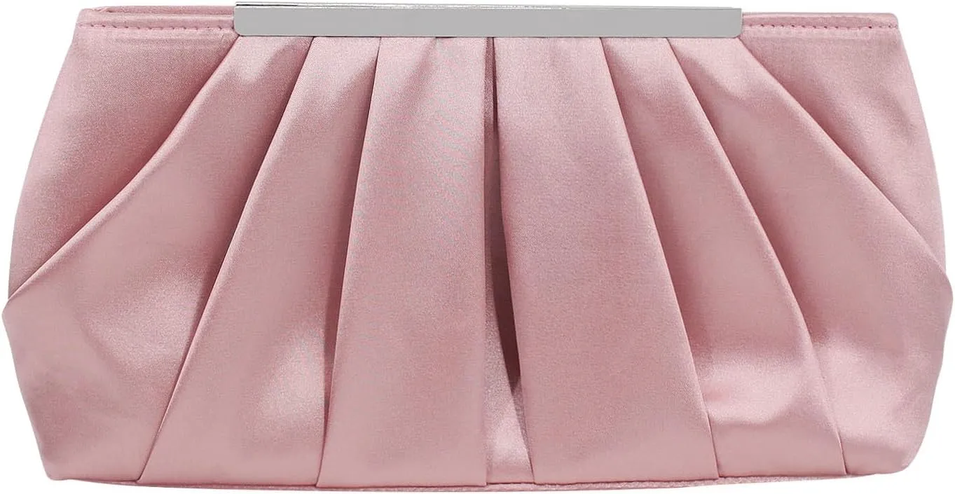 RomanticDesign Elegant Evening Clutch Pleated Satin Bridal Purse Party Prom Banquet Handbag Shoulder Bag