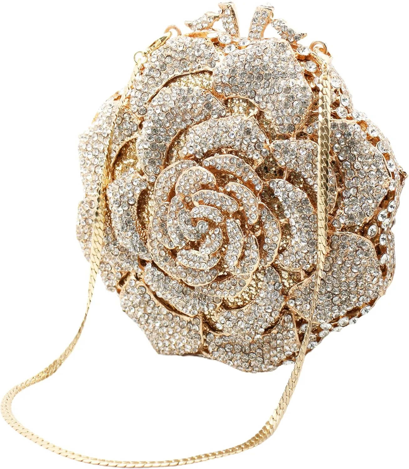 RomanticDesign Women Round Rose Flower Rhinestone Clutch Bag Elegant Crystal Bride Purse for Evening Party Prom Wedding