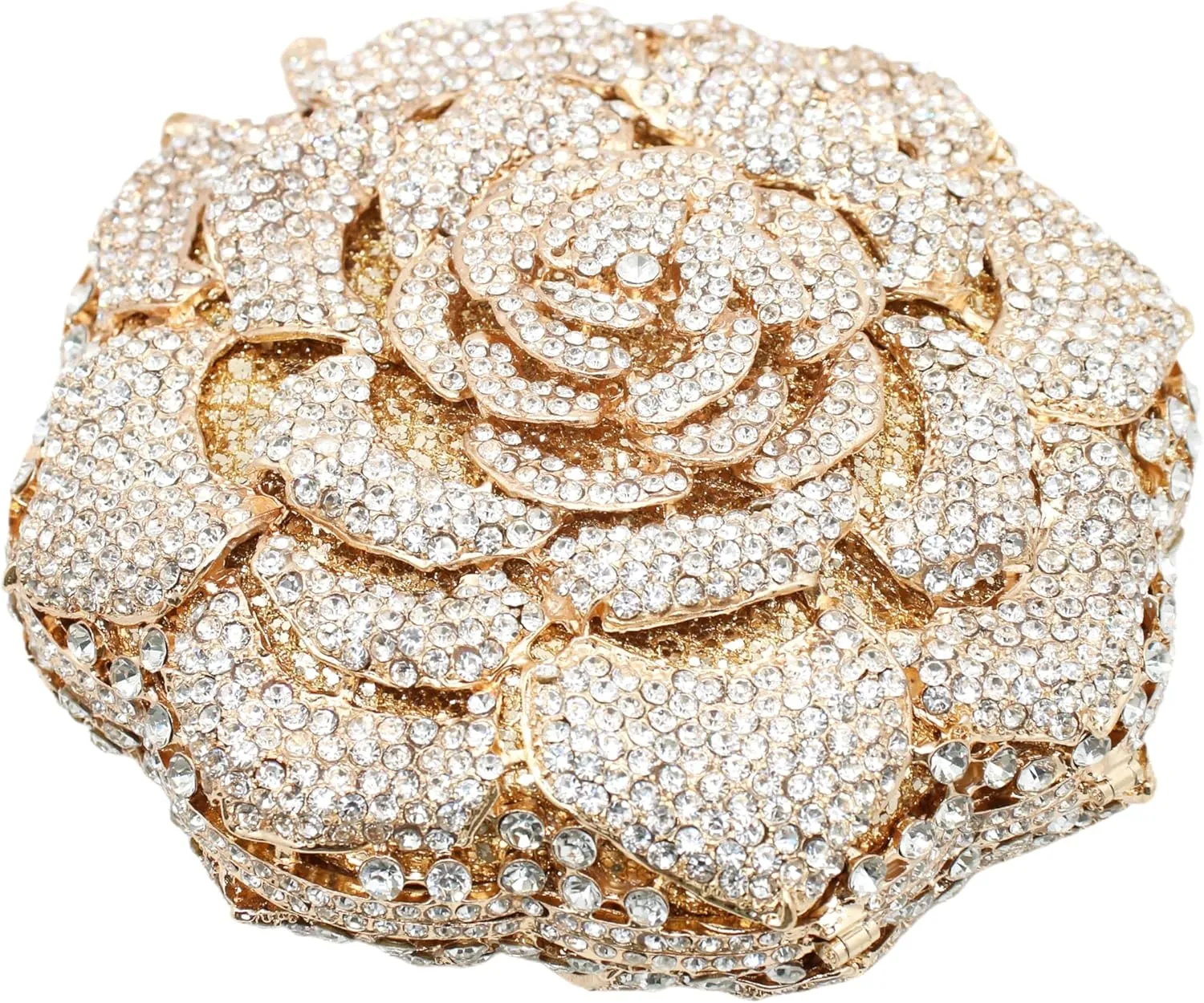 RomanticDesign Women Round Rose Flower Rhinestone Clutch Bag Elegant Crystal Bride Purse for Evening Party Prom Wedding