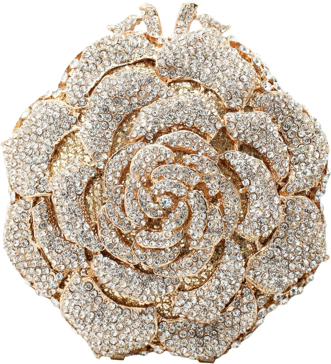 RomanticDesign Women Round Rose Flower Rhinestone Clutch Bag Elegant Crystal Bride Purse for Evening Party Prom Wedding