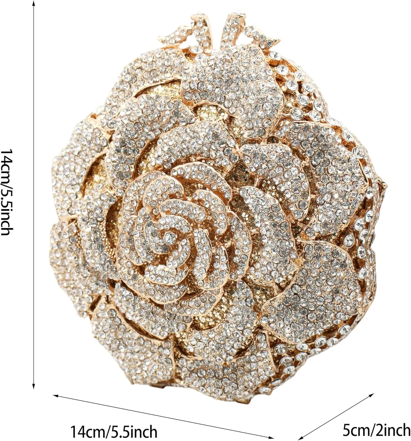 RomanticDesign Women Round Rose Flower Rhinestone Clutch Bag Elegant Crystal Bride Purse for Evening Party Prom Wedding