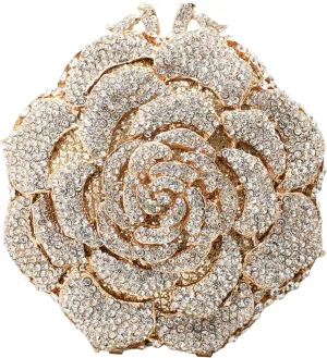 RomanticDesign Women Round Rose Flower Rhinestone Clutch Bag Elegant Crystal Bride Purse for Evening Party Prom Wedding