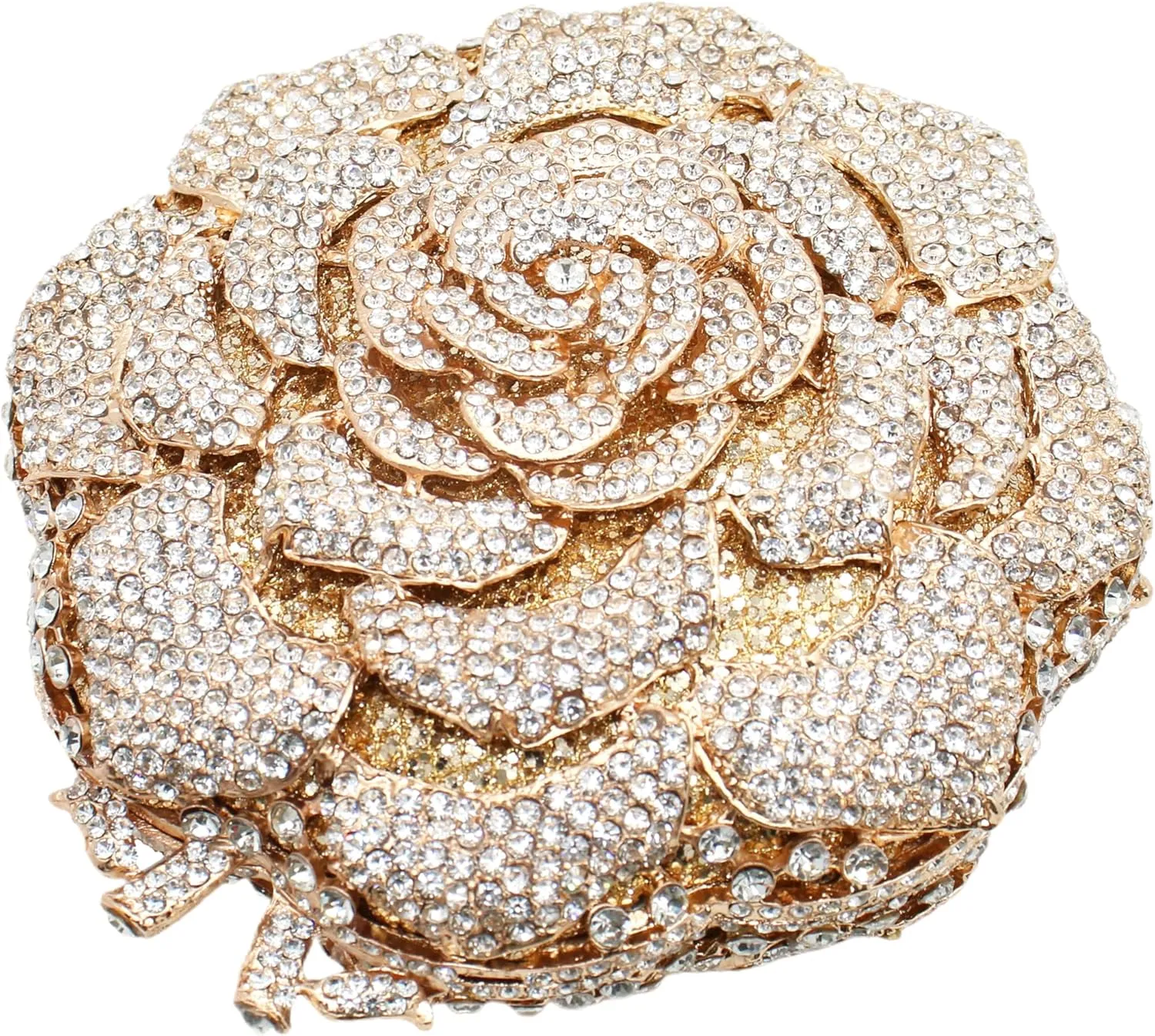 RomanticDesign Women Round Rose Flower Rhinestone Clutch Bag Elegant Crystal Bride Purse for Evening Party Prom Wedding