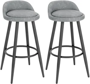 Rootz Bar Stool Gray Brown - Counter Chair - Wooden Frame - Faux Leather Seat - Adjustable Foot Pads - 78.5cm x 70cm x 37cm