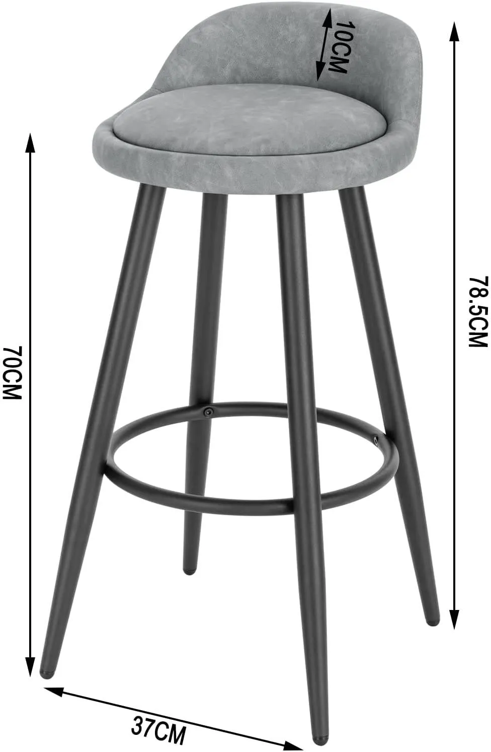 Rootz Bar Stool Gray Brown - Counter Chair - Wooden Frame - Faux Leather Seat - Adjustable Foot Pads - 78.5cm x 70cm x 37cm