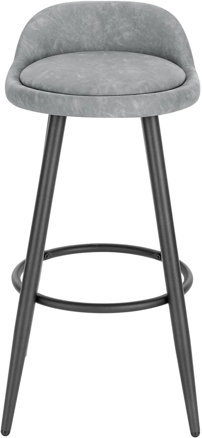 Rootz Bar Stool Gray Brown - Counter Chair - Wooden Frame - Faux Leather Seat - Adjustable Foot Pads - 78.5cm x 70cm x 37cm