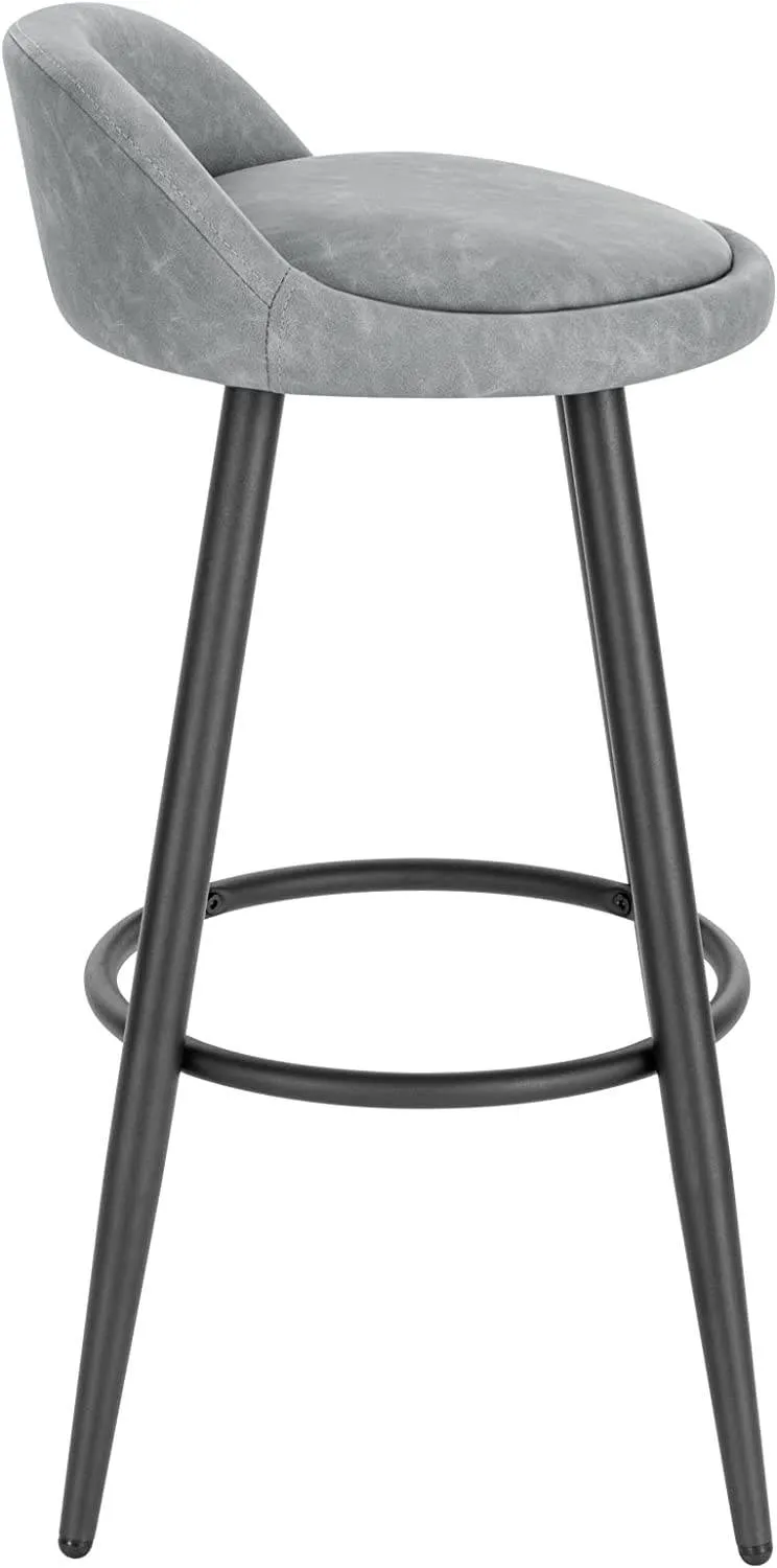 Rootz Bar Stool Gray Brown - Counter Chair - Wooden Frame - Faux Leather Seat - Adjustable Foot Pads - 78.5cm x 70cm x 37cm