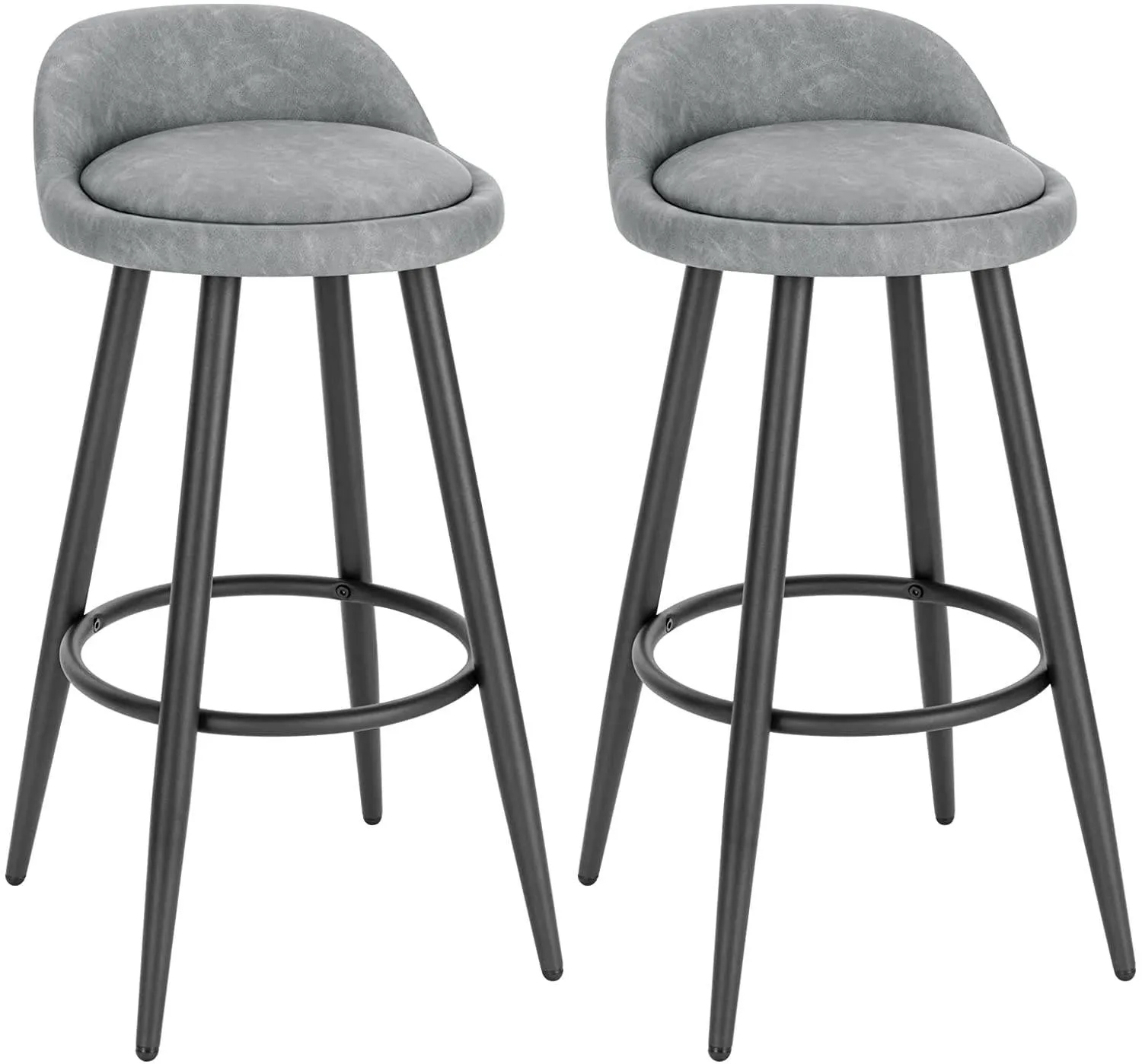 Rootz Bar Stool Gray Brown - Counter Chair - Wooden Frame - Faux Leather Seat - Adjustable Foot Pads - 78.5cm x 70cm x 37cm