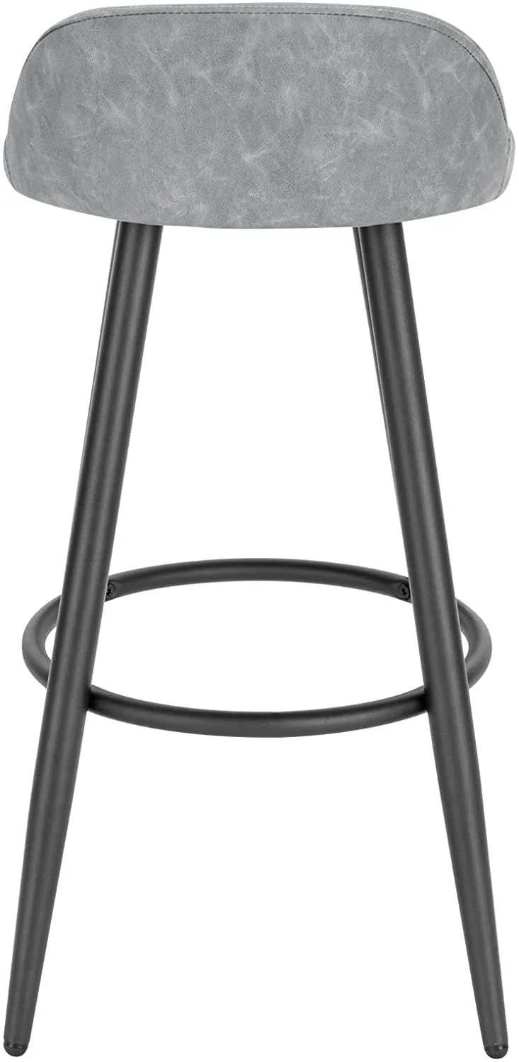 Rootz Bar Stool Gray Brown - Counter Chair - Wooden Frame - Faux Leather Seat - Adjustable Foot Pads - 78.5cm x 70cm x 37cm