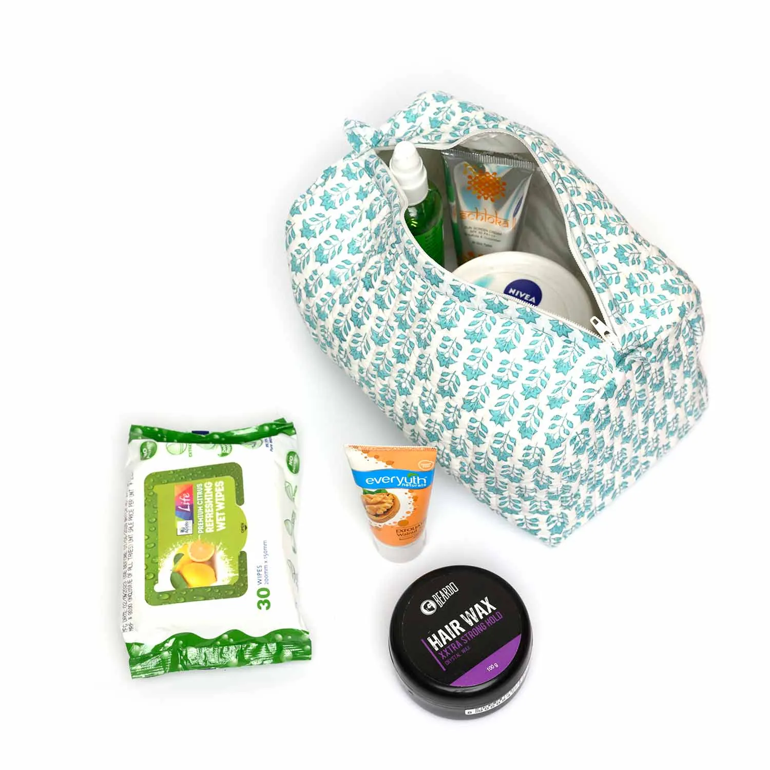 ROSE MARY BUTI TURQUOISE QUILTED TOILETRY POUCH