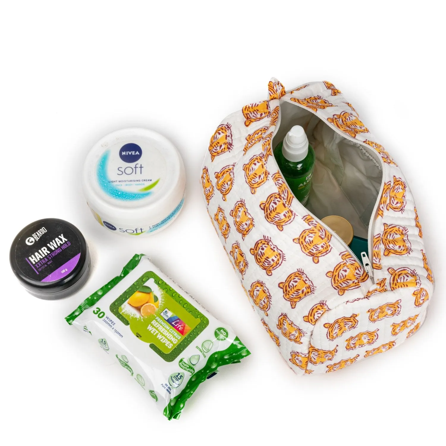 ROYAL BENGAL LION QUILTED TOILETRY POUCH