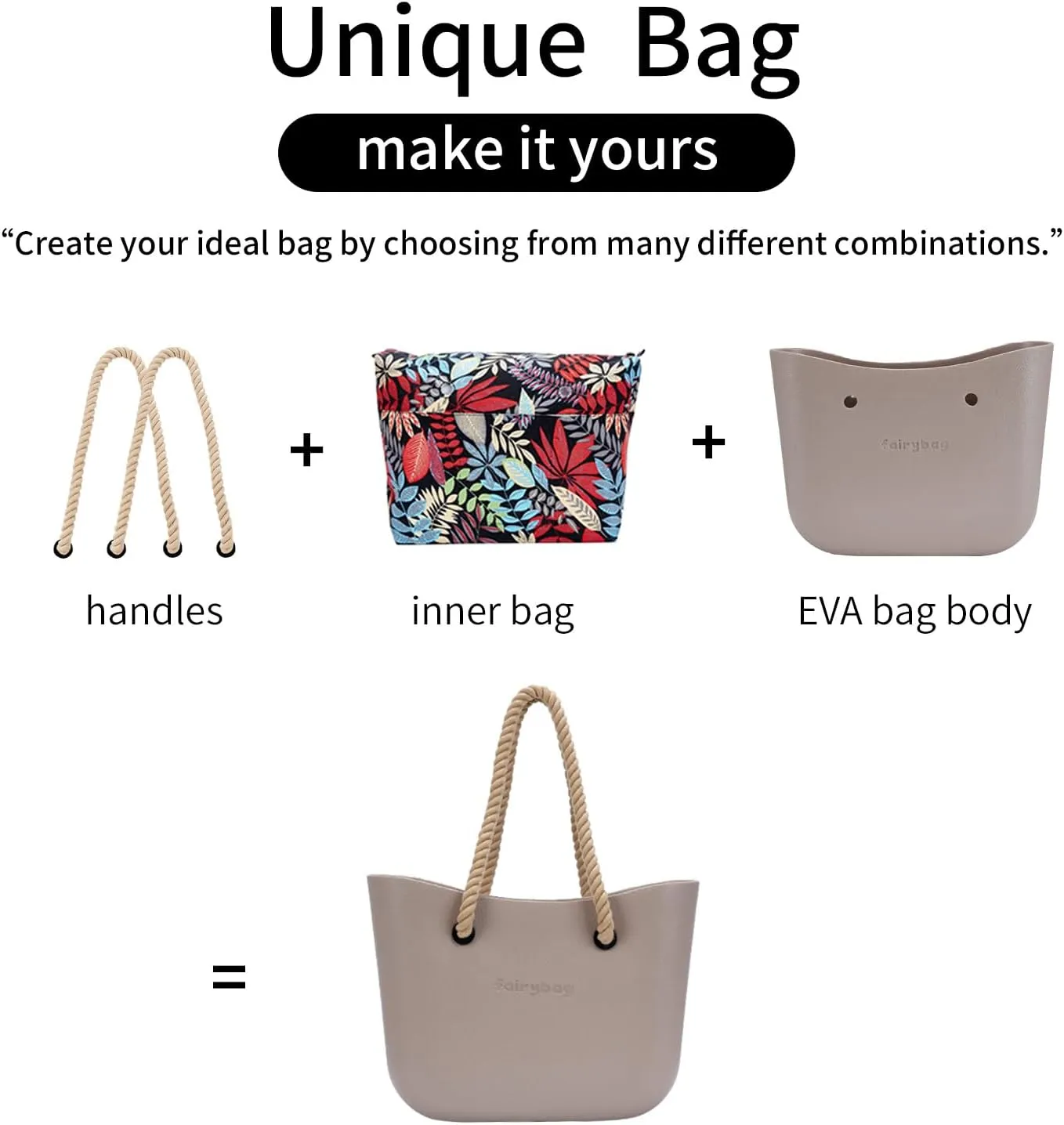 Rubber Tote Handbag with Rope Handles and Faux Leather Strap Lightweight Waterproof Shoulder Bag with EVA Foam Rubber