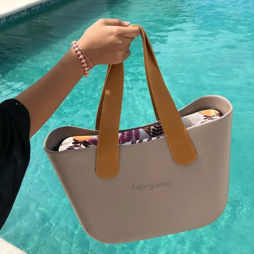 Rubber Tote Handbag with Rope Handles and Faux Leather Strap Lightweight Waterproof Shoulder Bag with EVA Foam Rubber